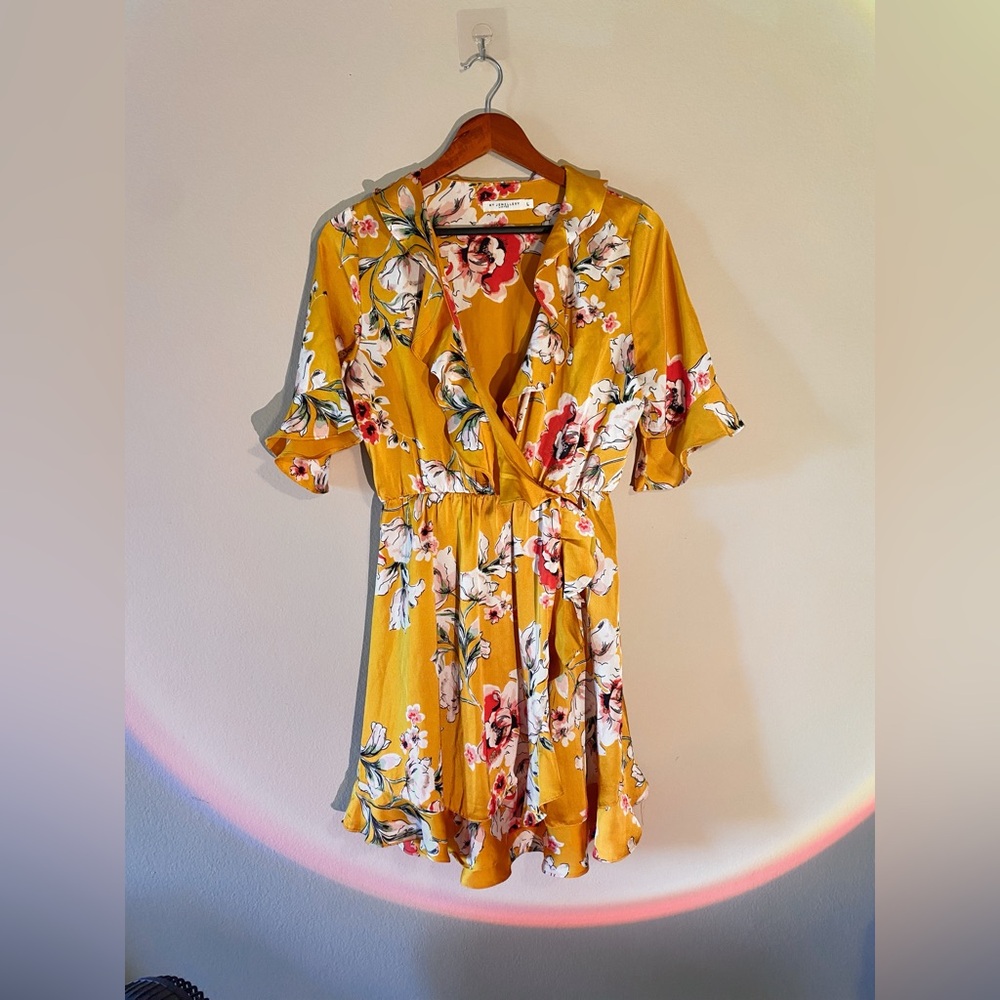 Mustard Flower dress with ruffles